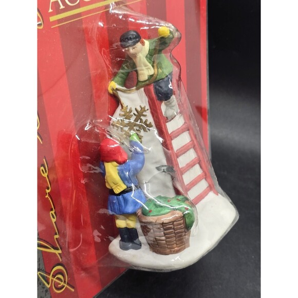 Vtg Caldor Share the Joy Village Accessorie Man On Ladder Raising Star With Boy - Picture 4 of 7